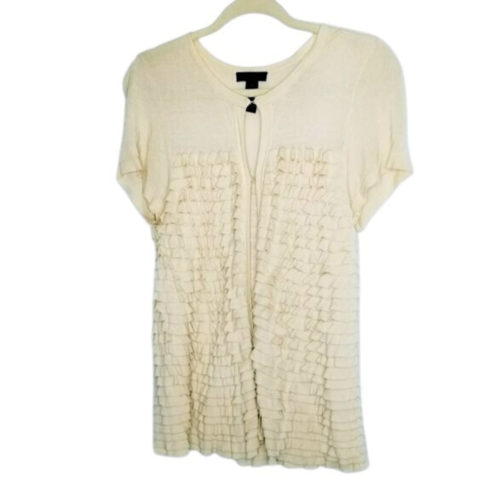J. Crew Collection Ruffle Front Top Button Down Short Sleeve Cardigan‎ Ivory M